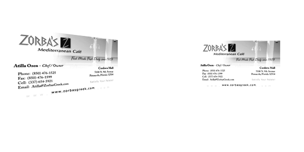 Zorba's Mediterranean Cafe's Custom Digital Business Card